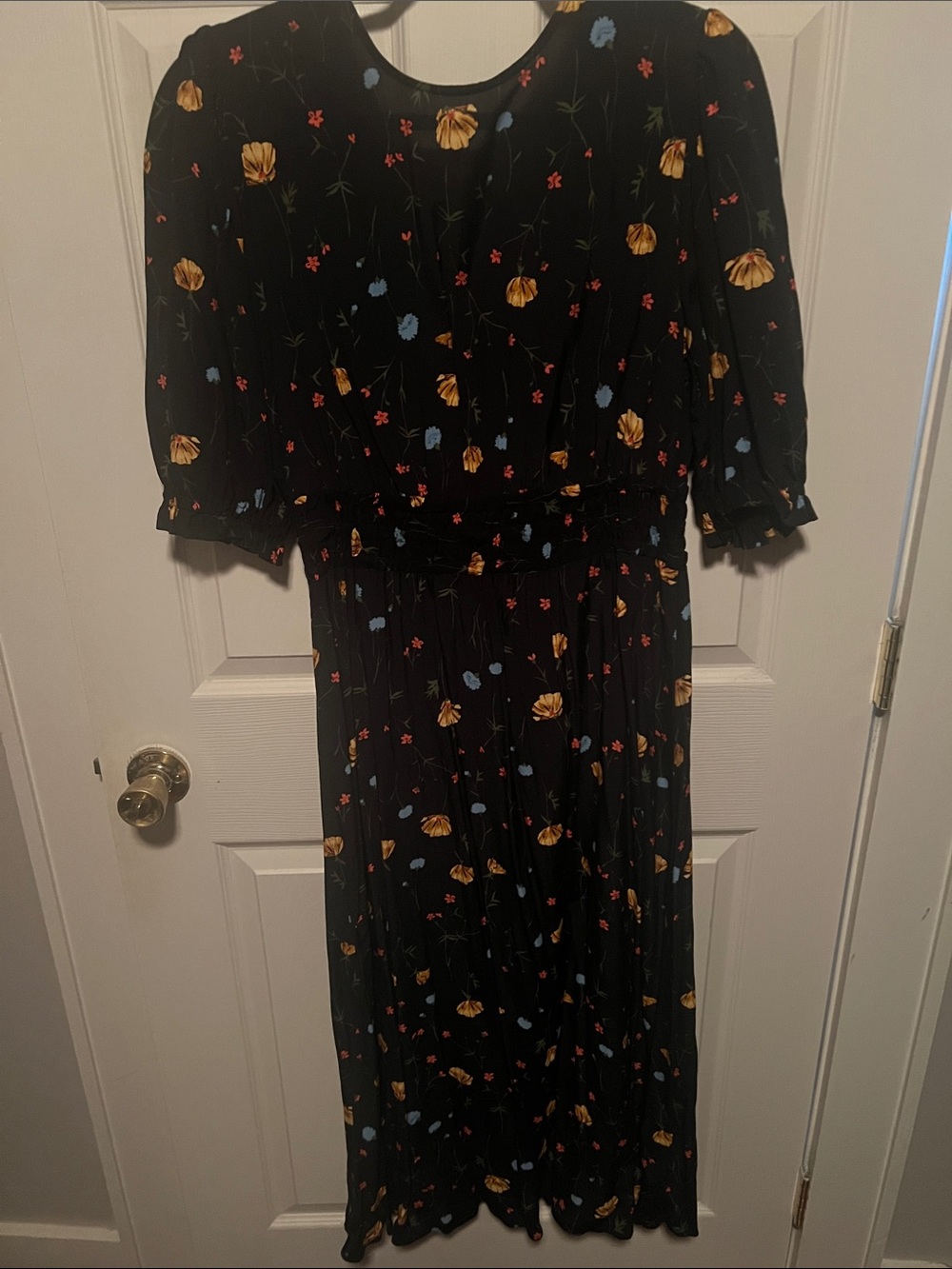 ASOS Black Midi Dress with Yellow and Blue Floral Print